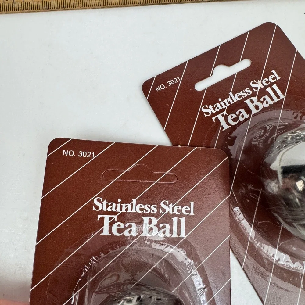 2 Vtg Sealed Stainless Steel Tea Ball Loose Leaf Tea Bag Infuser w hanging chain